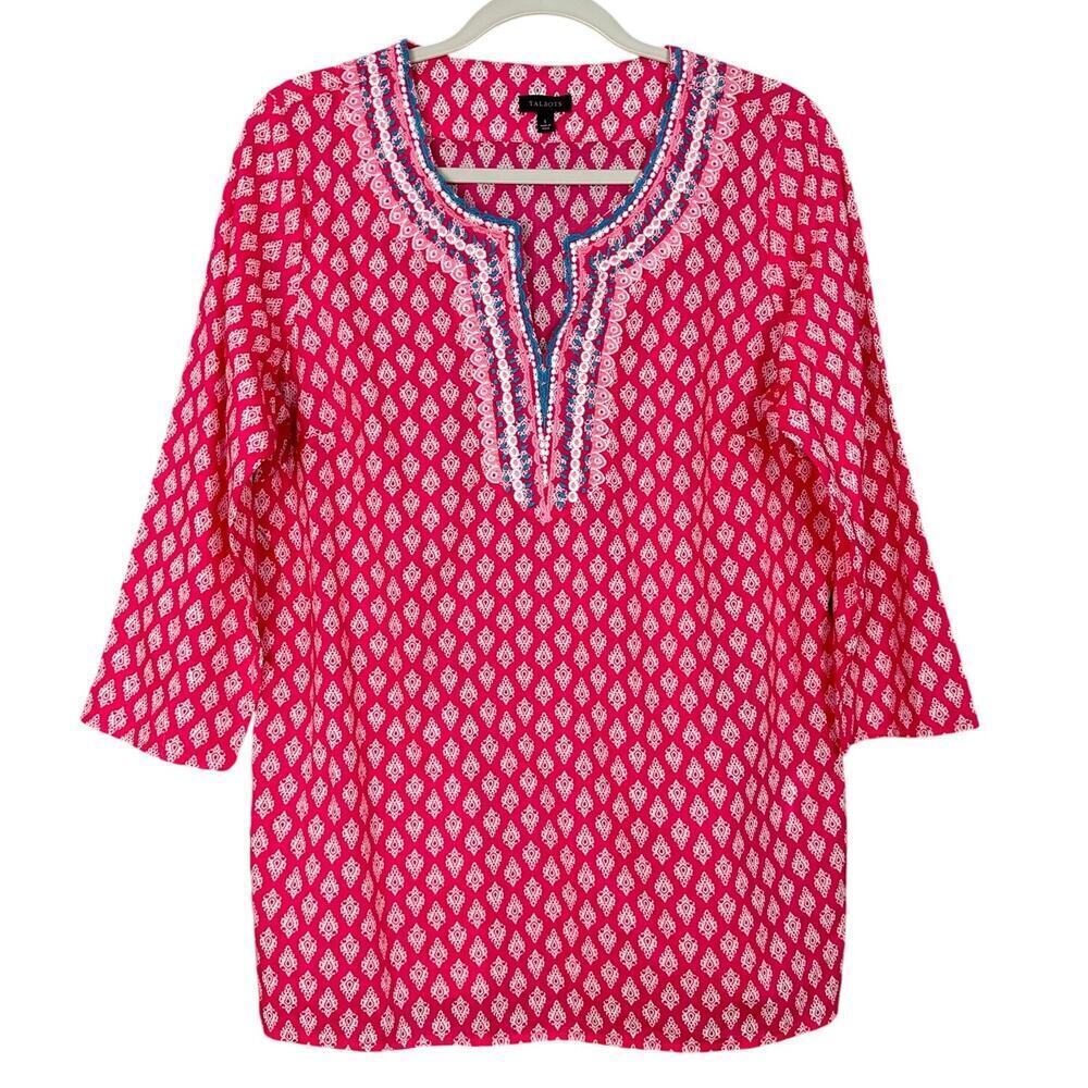 Talbots Womens Pink Tunic‎ Blouse Top Embroidered Printed Size Small S